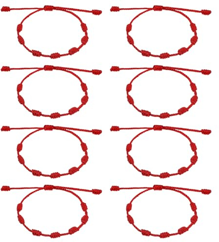 LXUEJIE 8 Pieces Adjustable Red Cord Bracelet String, 7 Knot Red String Bracelet Set, Amulet for Success and Prosperity, Knots Strings for Protection, Bracelets Knots Chain Braided for Friendship