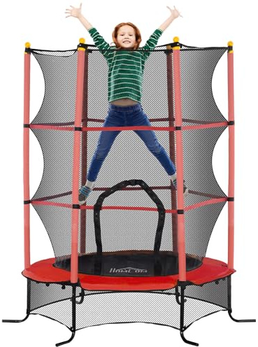 HOMCOM Cama Elástica Infantil Exterior Ø163 cm, Trampolín para Niños con Red de Seguridad, Protector de Bordes y Marco de Acero, Carga 50 kg, para Niños de +3 Años, para Interior