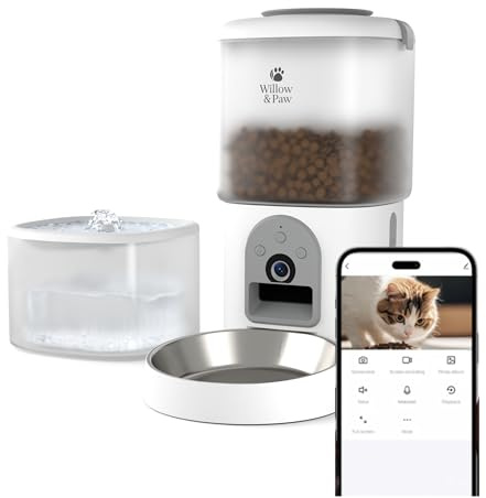 Willow & Paw 2in1 Smart Automatic Pet Feeder and Water Fountain Kit - HD Camera, Wi-Fi App Control, 4.5L Food & 2.5L Water for Cats and Dogs (White)