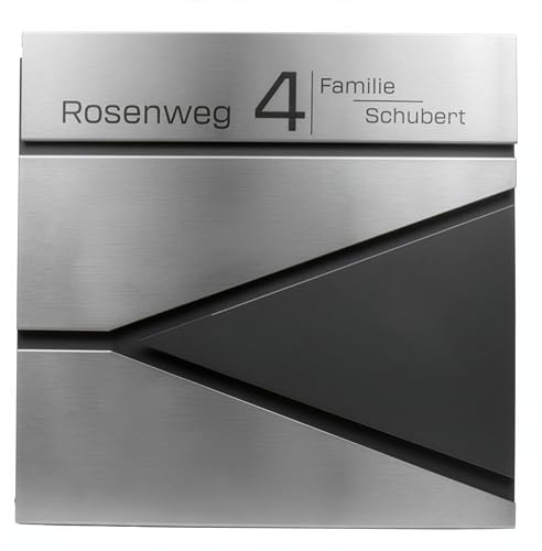 Grafner Premium Briefkasten personalisiert, RAL7016 mit Zeitungsfach und 2 Schlüssel, moderner Postkasten mit Name Straße Hausnummer, anthrazitgrau Wandbriefkasten graviert, mit Montagematerial