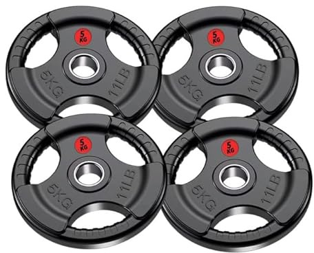 Discos de Pesa Olímpica Fit-Force 5 Kilos (4 Unidades) | Hierro Fundido con Revestimiento de Caucho | Diámetro Olímpico 50 mm | Discos de Pesas para Barra y Entrenamiento en Casa o Gimnasio
