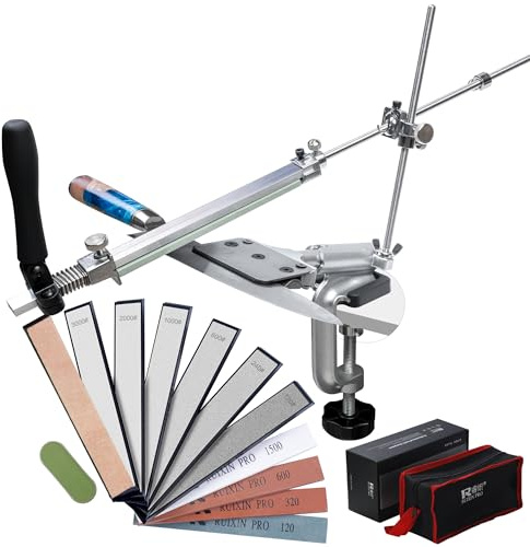 CWOVRS Aiguiseur de Couteaux Professionnel, RX-008 Affûteur Couteaux à Angle Fixe à 360°, Curseur et Fixation Précis Améliorés, Kit de Système d'Affûtage de Couteaux à Cuisine, 10 Pierres Kit
