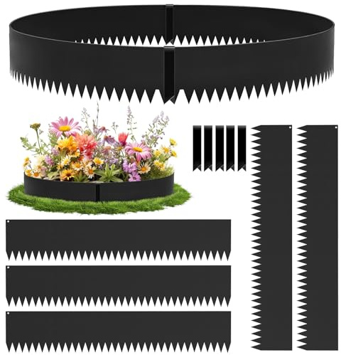 Bellanny Lawn Edging | Metal Garden Edging Border| Flexible Decorative Pathway Edge Strip - 5Pcs 107.5×15cm Corten Steel Landscape Border for Trees, Flower Bed, Grass, Plants, Driveway, Yard (Black)