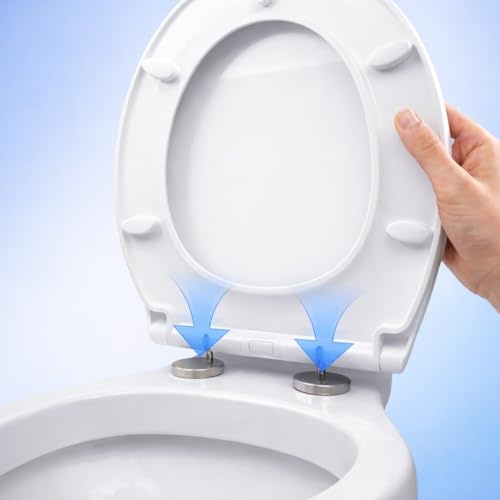 ARVO White Soft Close Toilet Seat – Quick Release One Button, Oval O Shape Thermoplastic Seat, Adjustable 360° Hinges, Top & Bottom Fixings, Easy Clean, Universal Fit with Stainless Steel Caps