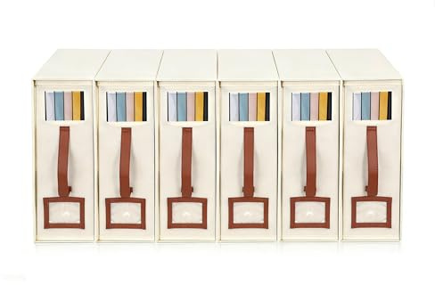 Hanured linge boite rangement drap de lit,6 organisateur drap pliable, respirantes avec fenêtre transparente & étiquette,pour draps couvertures, housses, serviettes, Lin Beige