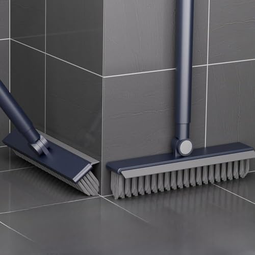 Cepillo de suelo en forma de V para lechada de azulejos, ducha y limpieza de baño - Cepillo de limpieza 3 en 1 con escobilla de goma y cabezal giratorio de 360° (50 x 7 x 7 cm) (azul)