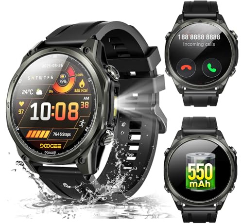 Anywise W1 AI Montre Connectée Homme, 5ATM Dual-Band GPS Tactical Watch,1,43'' AMOLED Screen, 170+ Modes Sport, Appel Bluetooth,18 Days Battery,LED Flashlight,Compass,pour Android/iOS, 3 Strap