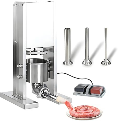 Electric Sausage Stuffer Machine, Stainless Steel Sausage Stuffer with 3 Tubes, Foot Pedal Control, Easy to Clean, Commercial & Home Use