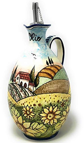 CERAMICHE D'ARTE PARRINI- Italienische Kunstkeramik, Menage Öl, Dekoration, Landschaft sonnenblumen, handgemalt, hergestellt in Italien Toscana
