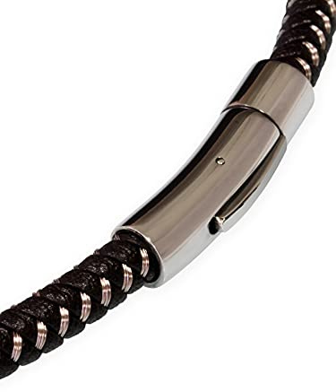 Fly Style Halskette Armband aus Kunstleder schwarz geflochten mit Verschluss aus Edelstahl - Herren Kette