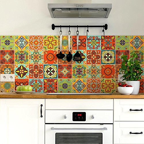 RE-COVERTILES - Stickers Carrelage Cuisine et Bain Carreaux Adhésifs en PVC Imperméables Anti-rayures Autocollants Décoratifs Mur Peel and Stick - Modèle 16 Pcs 15x15 cm PS00184 Made in Italy