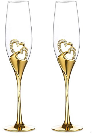 Sziqiqi 1 Set di 2 Bicchieri di Vino Rosso Creativo Ad Alta qualità, Bicchiere a Calice, Bicchiere per Champagne Romantico Regalo Decorazione Domestica, Oro