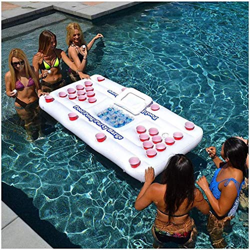 MU Gonfiabile Beer Pong - Piscina Partito Chiatta Galleggiante Beer Pong Bere Tavolo, 6' Salvagente, Galleggiare Pool Party Gioco Raft And Lounge