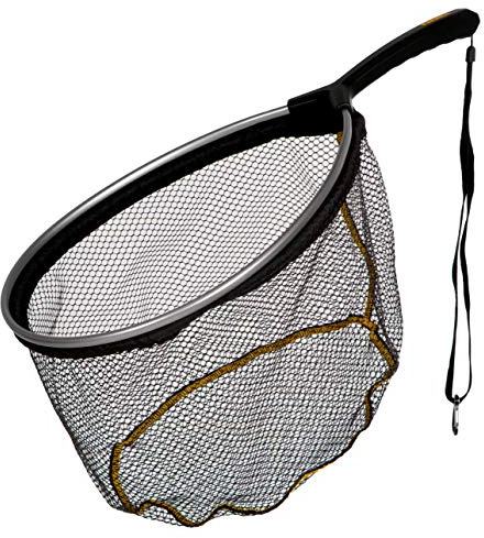 Frabill Floating Trout Net, 13 x 18, Black Finish, Fish Landing Net, Tangle-Free Micromesh Netting is Gentle on Fish, Comfortable Handle with Built-in Lanyard and Carabiner