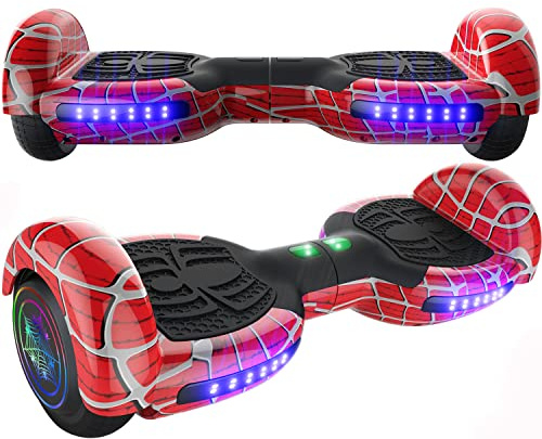 EMAXUSA, Spider-Pattern Hover Board for Kids Ages 6-12, with Bluetooth Speaker and LED Lights 6.5 Hover Board, UL2272 Safety Certified (Red)