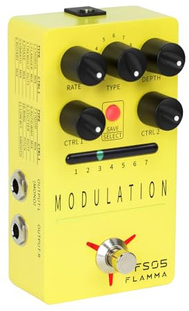 FLAMMA FS05 Multi Modulation Pedal E-Gitarre Stereo Effektpedal mit 7 verstaubaren Steckplätzen 11 Modulationseffekte True Bypass