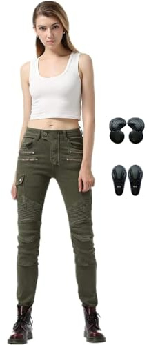 HULG Pantaloni da Moto da Donna,Pantaloni da Moto Biker Jeans Protezione Motorcycle Pantaloni Rinforzato Slim Fit Armature Pants, 4 X Pad di Protezione