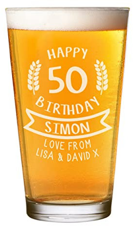 Personnalisé Pinte Verre Shaker Date Joyeux Anniversaire Age Drapeau Blé N'Importe Quel Nom Artisanat Bière Cider Personnalisé Anniversaire Papa Grand-Père des Pères Jour
