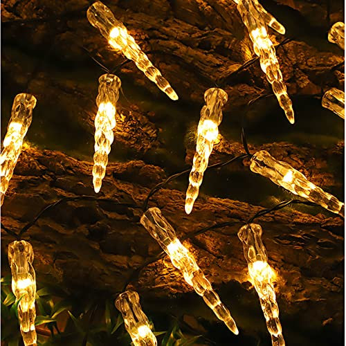 DINOWIN Solar Eiszapfen Lichterketten 15.75Ft 20 LED 8 Modi wasserdicht LED Eiszapfen Beleuchtung für Patio, Garten, Rasen, Partei, Haus, Weihnachte (Warmweiß)