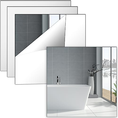 Olicky 4 Pezzi Specchi da Parete a Specchio Adesivo 30x 30 cm, Decorazioni Acrilico Specchio Piastrelle, Decorativi da Parete per Armadio il bagno Camera da letto