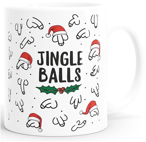 MoonWorks® Kaffee-Tasse Jingle Balls Penis Muster Weihnachten Pimmel mit Weihnachtsmütze Bürotasse lustige Geschenke Weiss standard