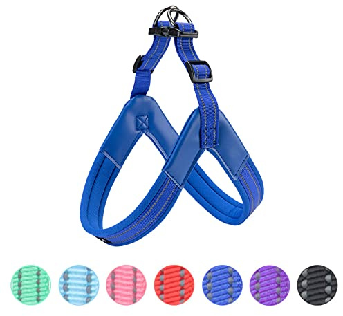 EXCELLENT ELITE SPANKER Reflective Step-in Dog Harness Vest Chest Strap | Adjustable V-Shaped Nylon No Pull Pet Harness with Soft Padded & Leash Ring for Small Medium Large Breeds Night Walking