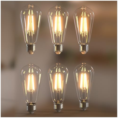 Jensense Edison Bulbs 6W E26 LED Bulb 60 Watt Equivalent, Vintage LED Light Bulbs CRI90+ ST19, Dimmable Clear Light Bulbs, 2700K Soft Warm White 6 Pack