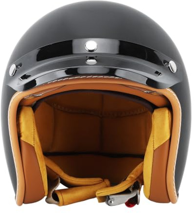 HEEPDD 3/4 Offene Helme, Retro-Stil, Mattschwarz, Stoßfest, Abnehmbarer Innenschuh, Outdoor-Motorradhelme (L)