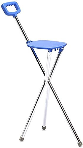 Stuhl Krücken Krückenstuhl, Gehstock mit klappbarem Sitz, Leichter Aluminium-Rohrhocker-Slip, Angelreise-Sitzstock für ältere Eltern,Blue Family Present