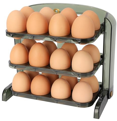 BELLE VOUS Dispensador de Huevos de Plástico para 24 Huevos - Almacenamiento de Huevos Refrigerador - Ahorra Espacio 3 Niveles - Hueveras para Frigorifico - Caja Organizadora