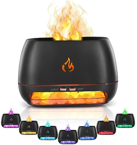 Flame Essential Oil Diffuser, 7 Colour Lights Aromatherapy Diffuser, Super Quiet Air Humidifier, Electric Aroma Diffuser, Waterless Auto-Off for Bedroom Home Office Baby Room Yoga Spa, 200ml (Black)