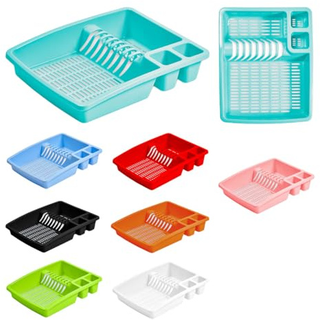 ECO Large Plastic Dish Drainer Rack | Heavy Duty Sturdy Dish Rack for Kitchen Countertop | Turquoise Dish Drainer for Efficient Kitchen Organization & Cutlery Placement (Turquoise)