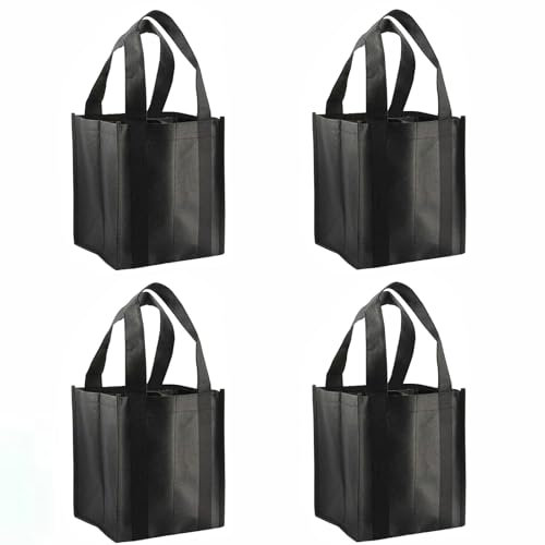 MUXHEL 4 Stück Flaschentasche mit Trennwände, Wein Flaschenträger mit 6 Fächern, Wasser-Flaschen Tagetasche, WeinflaschenträGer Schwarz-31 x 25 x 18cm