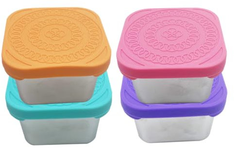 UTHCLO Lot de 4 Boîtes à Collations avec Couvercles en Silicone en Acier Inoxydable, Hermétiques et Anti-fuite, pour Sauces et Vinaigrettes