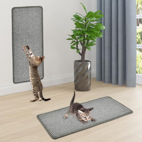 Kratzmatte Katze Wand 2 Stück,Katze Kratzschutz Katzenkratzmatte 60 × 25 cm,Sisal Katzen Kratzmatte zum Möbelschutz für Sofa Möbe,Grau