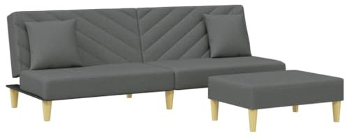 vidaXL Schlafsofa, Sofa Couch 2-Sitzer mit Kissen Fußhocker, Bettsofa Sofabett Verstellbare Rückenlehne, Klappbett Klappsofa mit Schlaffunktion, Dunkelgrau Stoff
