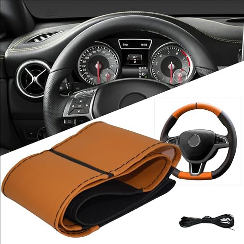 Xkeribom Lenkradbezug zum Schnüren Lenkradhülle Leder 37-38 cm Schwarz 12 Uhr Markierung Schwarz Orange Sport