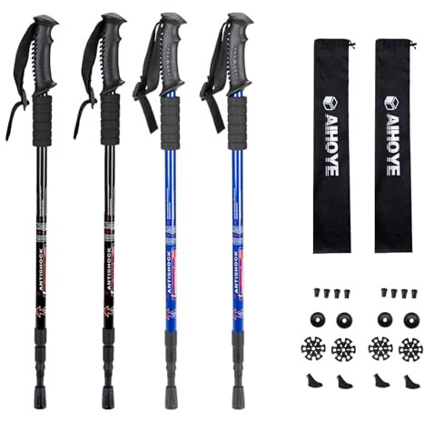 Aihoye Hiking Trekking Poles, 4 Pack Collapsible,Lightweight, Anti Shock, Walking Sticks,Adjustable Hiking Pole for Men and Women