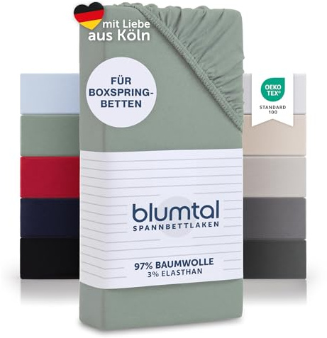 Blumtal® Basics Spannbettlaken für Boxspring 180x200x45cm Jersey - Bettlaken aus 100% Baumwolle - Oeko-TEX zertifiziertes Spannbetttuch 180x200cm - Summer Green