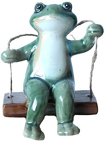 FUNOMOCYA Gartendeko Schwingfrosch Statue Froschmodell Simuliert Keramikmaterial Ornament Für Außenbereich Mit Aufhängeseil Rustikal