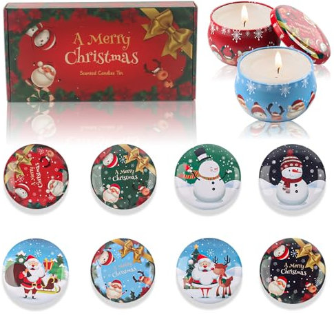 8Pcs Tarros de Velas de Navidad Con Tapa, Redondos y Vacíos, Mini Recipientes de Metal Para DIY, Almacenaje y Decoración Navideña