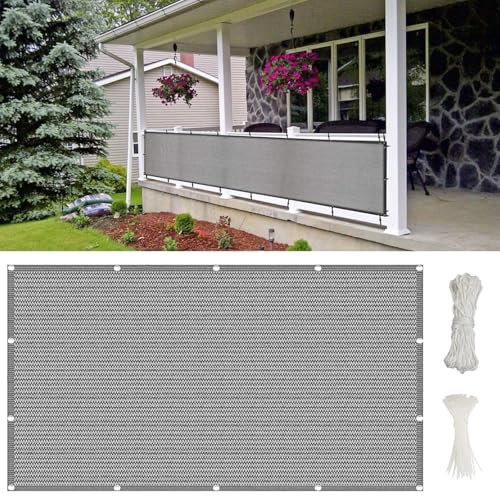 Balkonbespannung Nach Mass 500 x 145 cm Multi Farbe Und Größe, Balkonsichtschutz Balkonverkleidung, mit Kabelbinder Und Kordel, für Camping Swimming Pool, Hellgrau