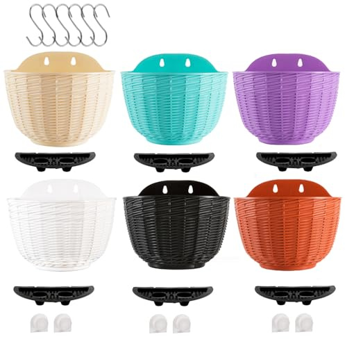 MoFarbe 21cm Hanging Planter Outdoor Pot: Wall Plant Hanging Flower Pots with Drainage Holes,Thickened Plastic Flower Basket for Indoor Outdoor Railing Fence Decor Set of 6 (Colorful)