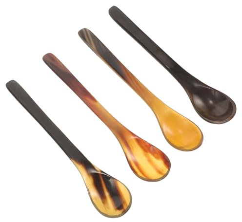 LALADEFIEE 4stücke Honiglöffel Aus Ochsenhorn Kaffeelöffel Mit Langem Griff Haushaltslöffel Wiederverwendbar Vintage-design Für Tee Und Desserts Verschleißfester Esslöffel Für Heim