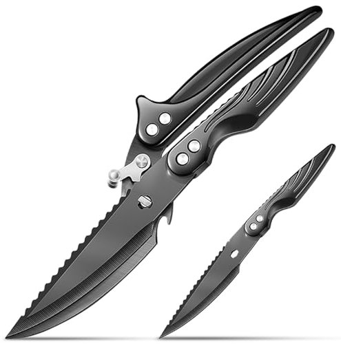 Tijeras Cocina Alta Resistencia Acero-Inoxidable: Chapadas en Titanio Negro Multiusos Japones Tijeras de Cocina Profesionales Hogar