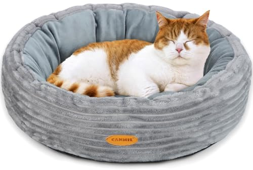 UNKJIN Katzenbett, flauschiges Donut-Kätzchenbett für Katzen und kleine Hunde, waschbares rundes Haustierbett, für den Innenbereich