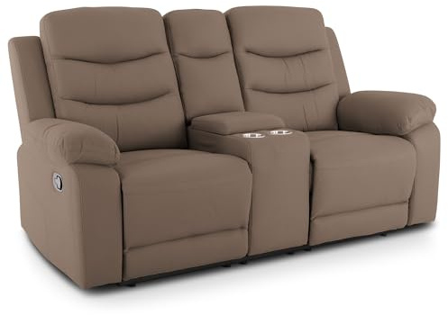 Raburg Pixx Fernsehsessel, 2 Personen, Mikrofaser, Liegefunktion, Graubraun | manuelle Relaxfunktion, Komfort-Polsterung, Getränkehalter, Snackfach, Easy-Lift, Fußstütze verstellbar, für 2 Personen