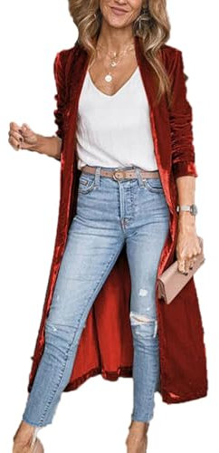 CRITOR Cappotto lungo da donna casual in velluto trench largo aperto davanti spolverino lungo in velluto giacche cardigan
