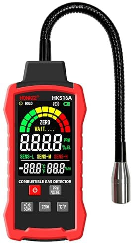 KeenWise Gas Leak Detector, Natural Gas Detector with Gooseneck, LCD Display, PPM or%LEL Gas Real-Time Gas Concentration Display Portable Natural Gas Tester with Audible & Visual Alarm for Home and RV