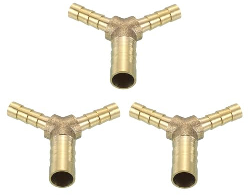 sourcing map 3 Pcs Brass Hose Barb Fitting Y Shaped 3 Way Connector Coupler, 3/8 x1/4 x1/4 ID Brass Fitting Air Hose Fittings Reducer for Connecting Water Fuel Air, Oil Hoses